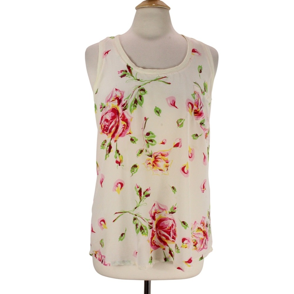 Joie Alicia Floral Silk Racerback Tank Top size Large